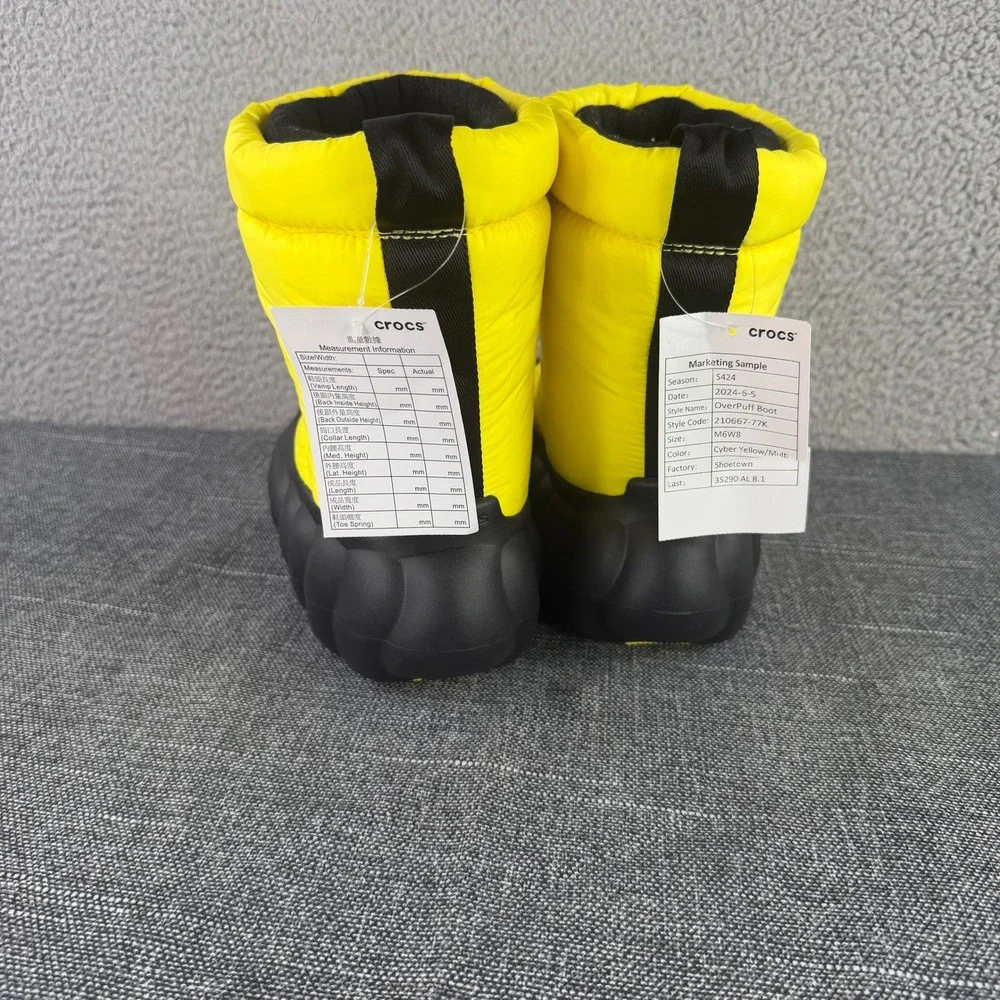 Crocs OverPuff Boot Unisex M6 W8 Cyber Yellow Black Puffy Quilted Sample 210667